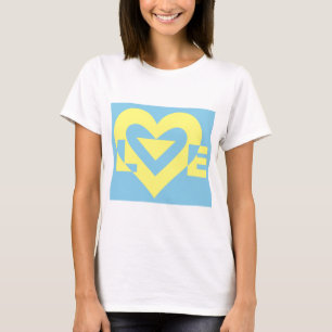 Liebe gelb auf blau T-Shirt