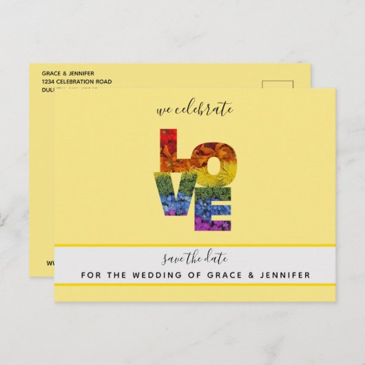LIEBE Gelb Themed Same Hochzeit speichern Sie das Postkarte (Vorne/Hinten)