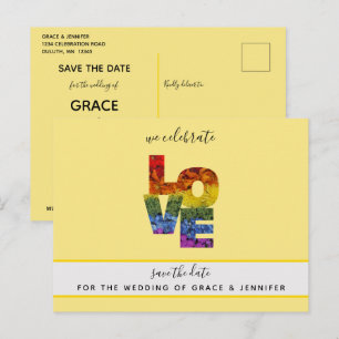 LIEBE Gelb Themed Same Hochzeit speichern Sie das Postkarte