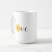 Liebe Gelbe Blume Groovy Hippie Handwriting Kaffeetasse (Vorderseite Links)