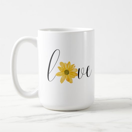 Liebe Gelbe Blume Groovy Hippie Handwriting Kaffeetasse (Links)