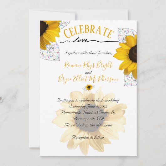 Liebe-Gelbe Sonnenblumen Imitate Glas Blätter Einladung (Vorderseite)