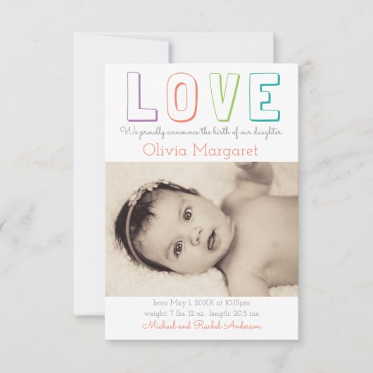 LIEBE Gelbes Quatrefolie - 3 x 5 Geburtsankündigun Ankündigung (Vorderseite)