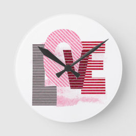 Liebe Geometric Magenta Letter Runde Wanduhr
