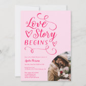 Liebe Geschichte Retro Hot Rosa Foto Brautparty Einladung (Vorderseite)