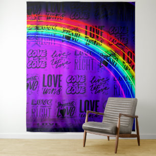 Liebe gewinnt Gay Pride LBGQT Regenbogen Wandteppich