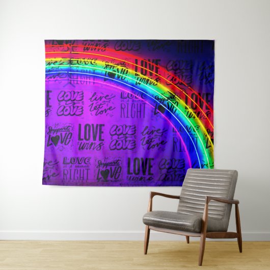 Liebe gewinnt Gay Pride LBGQT Regenbogen Wandteppich (Beispiel (Horizontal))