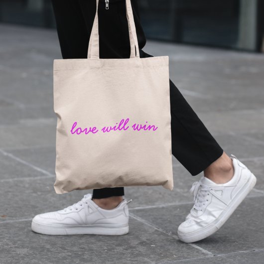 Liebe gewinnt | Neon Pink Modernes Minimalistische Tragetasche
