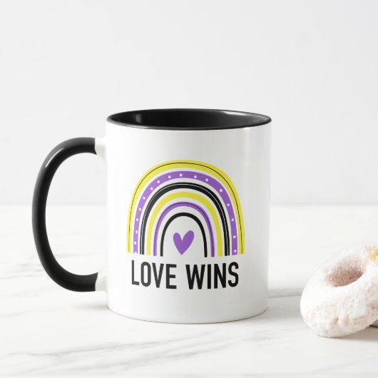 Liebe gewinnt nicht binären Regenbogen Tasse (Mit Donut)