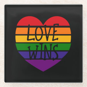 Liebe gewinnt Regenbogenherz Glasuntersetzer