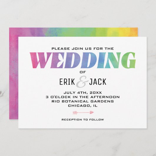 Liebe gewinnt Watercolor Rainbow Wedding Einladung (Vorne/Hinten)
