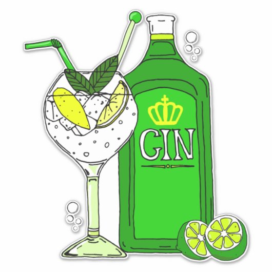 Liebe Gin und Tonic Cocktail Glas und Flasche Bar Aufkleber (Vorderseite)