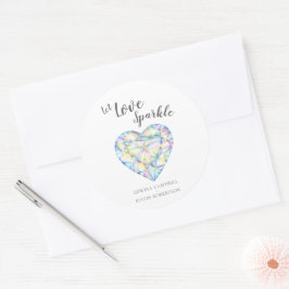 Liebe glänzen Diamantenherz Aquarellfarbenhochzeit Runder Aufkleber