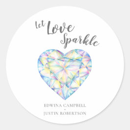 Liebe glänzen Diamantenherz Aquarellfarbenhochzeit Runder Aufkleber