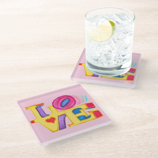 LIEBE Glass Untersetzer (Schrägansicht)