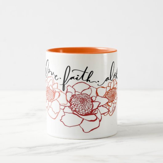 Liebe-Glauben-Aloha Fackel-Ingwer-Tasse Zweifarbige Tasse (Mittel)