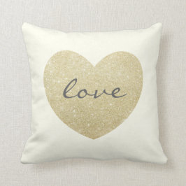 "Liebe" Glitzer Goldene Herzdruckschrift Kissen