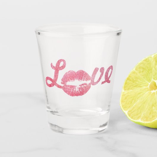 Liebe Glitzer Pink Lipstick Kiss Schnapsglas (Vorderseite)