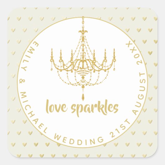 Liebe Glitzern Wedding Candelier Brautparty Fav Quadratischer Aufkleber (Vorderseite)