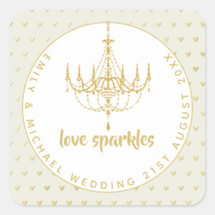 Liebe Glitzern Wedding Candelier Brautparty Fav Quadratischer Aufkleber