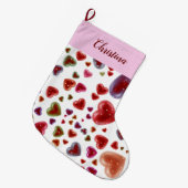 Liebe, glitzernde Herzen 2 Großer Weihnachtsstrumpf (Vorderansicht (hängend))