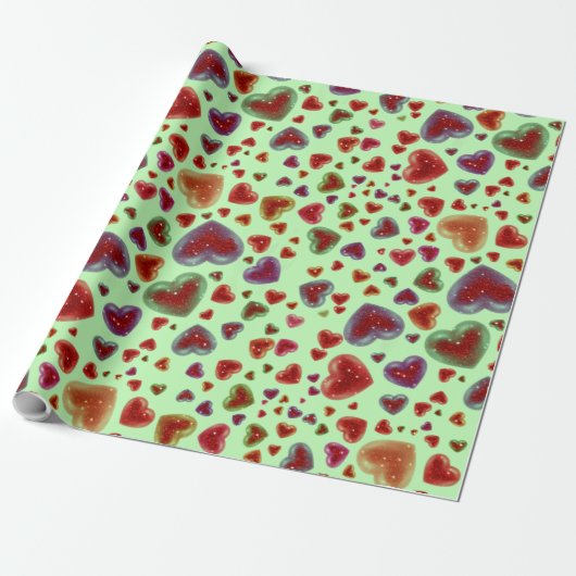 Liebe, glitzernde Herzen, Grün 2 Geschenkpapier (Ungerollt)