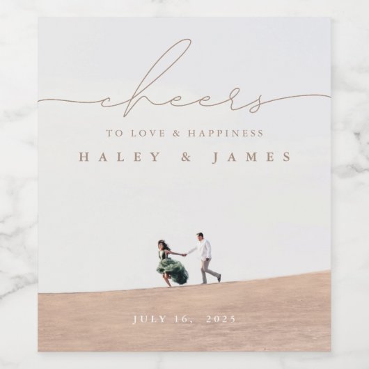 Liebe & Glück Script Foto Hochzeit Weinetikett (Einzelnes Label)