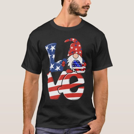 Liebe Gnome USA Flag 4. Juli T-Shirt (Vorderseite)