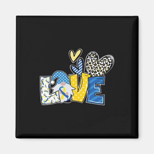 Liebe Gnomes Blue Yellow Ribbon Down Synware Magnet (Vorne)
