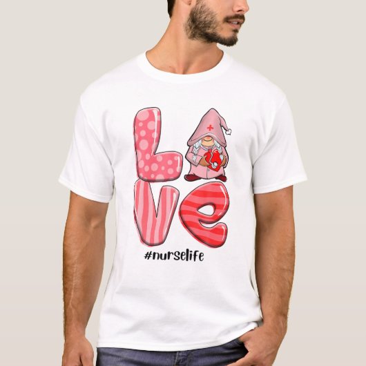 Liebe Gnomes Nurse Valentine Hearts Stethoscope Sc T-Shirt (Vorderseite)