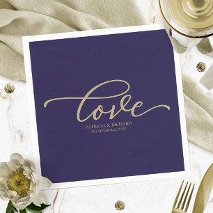 Liebe - Gold Blau Hochzeit Minimalistisch Serviette