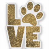 LIEBE | Gold Glitzer Paw Print Aufkleber (Vorderseite)
