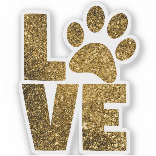LIEBE | Gold Glitzer Paw Print Aufkleber (Vorderseite)