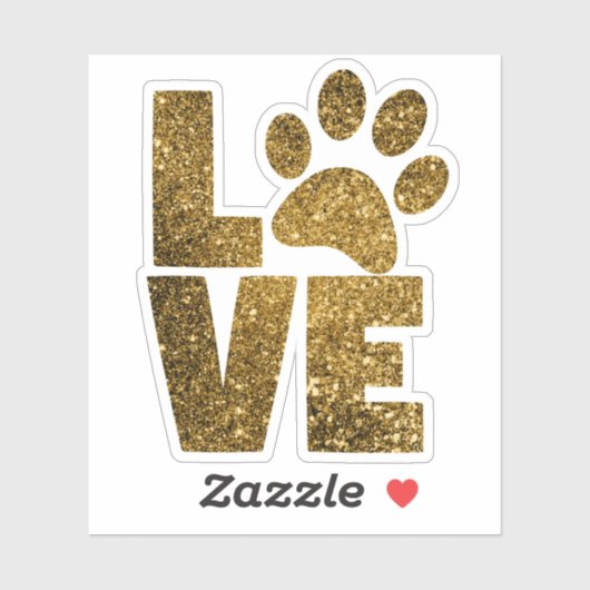LIEBE | Gold Glitzer Paw Print Aufkleber (Blatt)