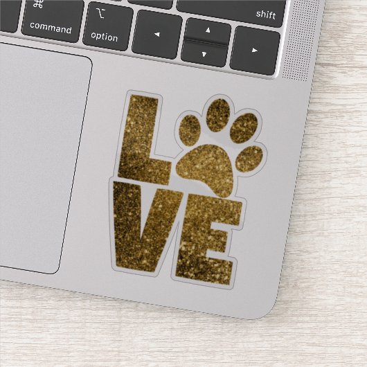 LIEBE | Gold Glitzer Paw Print Aufkleber (Detail)
