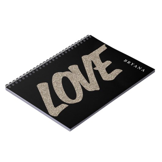 LIEBE Gold Glitzer Sparkle Modernes Notebook Notizblock (Linke Seite)