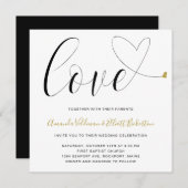Liebe Gold Heart Black and White Modern Wedding Einladung (Vorne/Hinten)