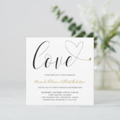 Liebe Gold Heart Black and White Modern Wedding Einladung (Stehend Vorderseite)