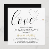 Liebe Gold Heart Moderne Engagement Partei Einladung (Vorne/Hinten)