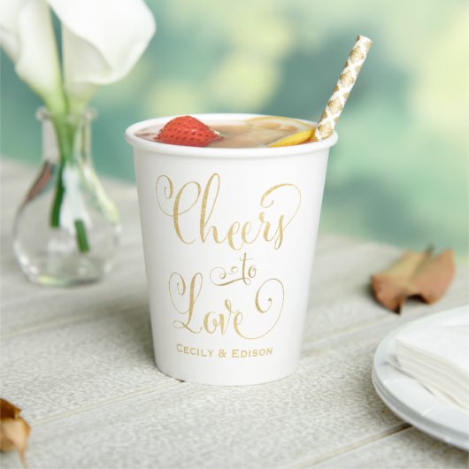 Liebe Gold Script Wedding Monogram Pappbecher (In Situ)