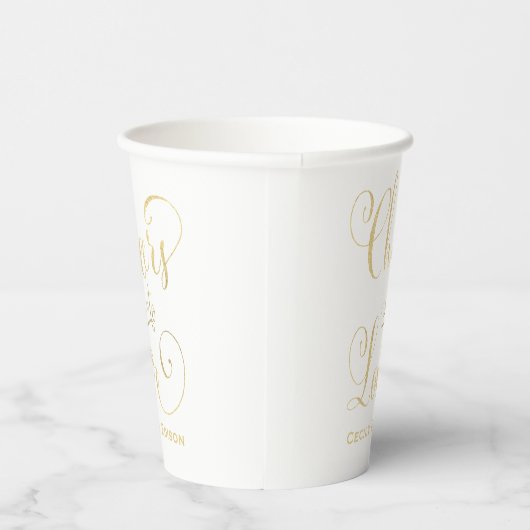 Liebe Gold Script Wedding Monogram Pappbecher (Rechts)