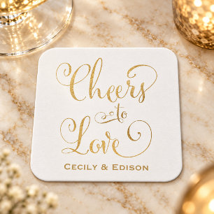 Liebe Gold Script Wedding Monogram Rechteckiger Pappuntersetzer