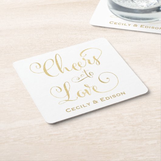Liebe Gold Script Wedding Monogram Rechteckiger Pappuntersetzer (angewinkelt)