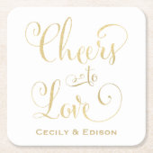 Liebe Gold Script Wedding Monogram Rechteckiger Pappuntersetzer (Vorderseite)