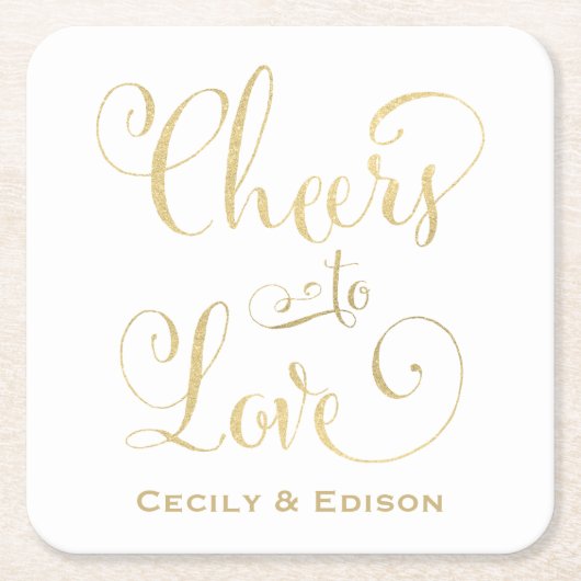 Liebe Gold Script Wedding Monogram Rechteckiger Pappuntersetzer (Vorderseite)