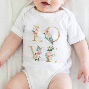 LIEBE Gold und Blütenblüten alphabetisch Baby Strampler