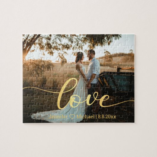Liebe, goldchic kalligraphie Land Hochzeit Foto Puzzle (Horizontal)