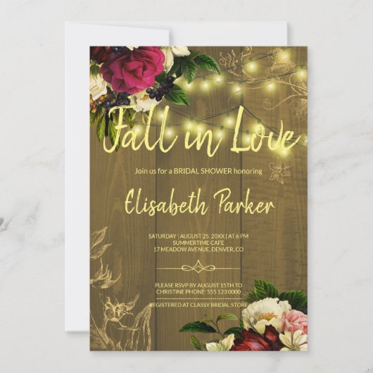 Liebe goldenes Licht blumengeschmücktes Brautparty Einladung (Vorderseite)