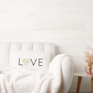 LIEBE Goldflorale Herztypografie Elegante Hochzeit Lendenkissen