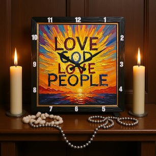 Liebe Gott Liebe Menschen Sonnenuntergang Kunst Quadratische Wanduhr